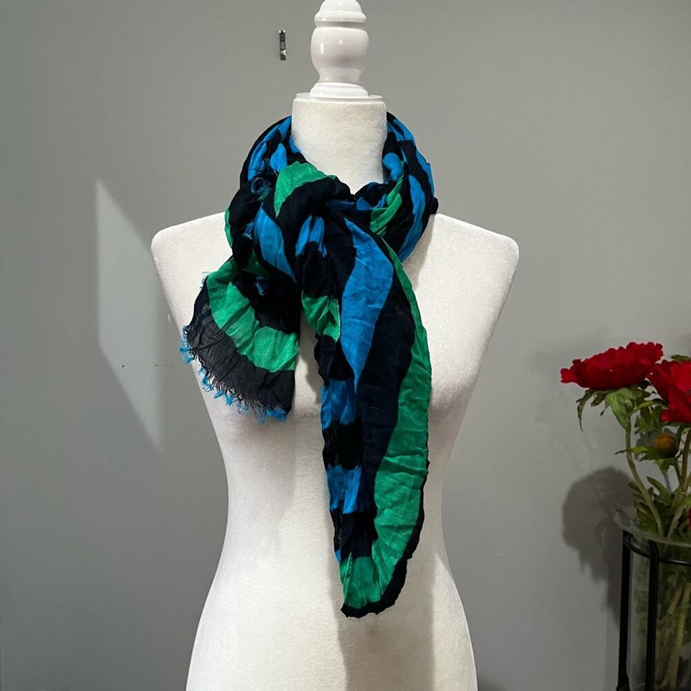 NEW The Limited Rayon Rugby Stripe Multicolored Fringe Lightweight Crinkle Scarf